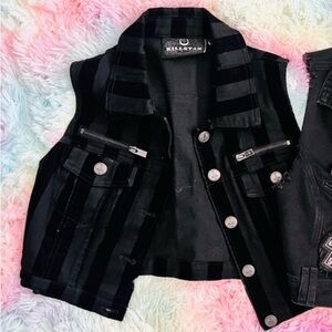 Killstar Black Striped Vest with Silver Details